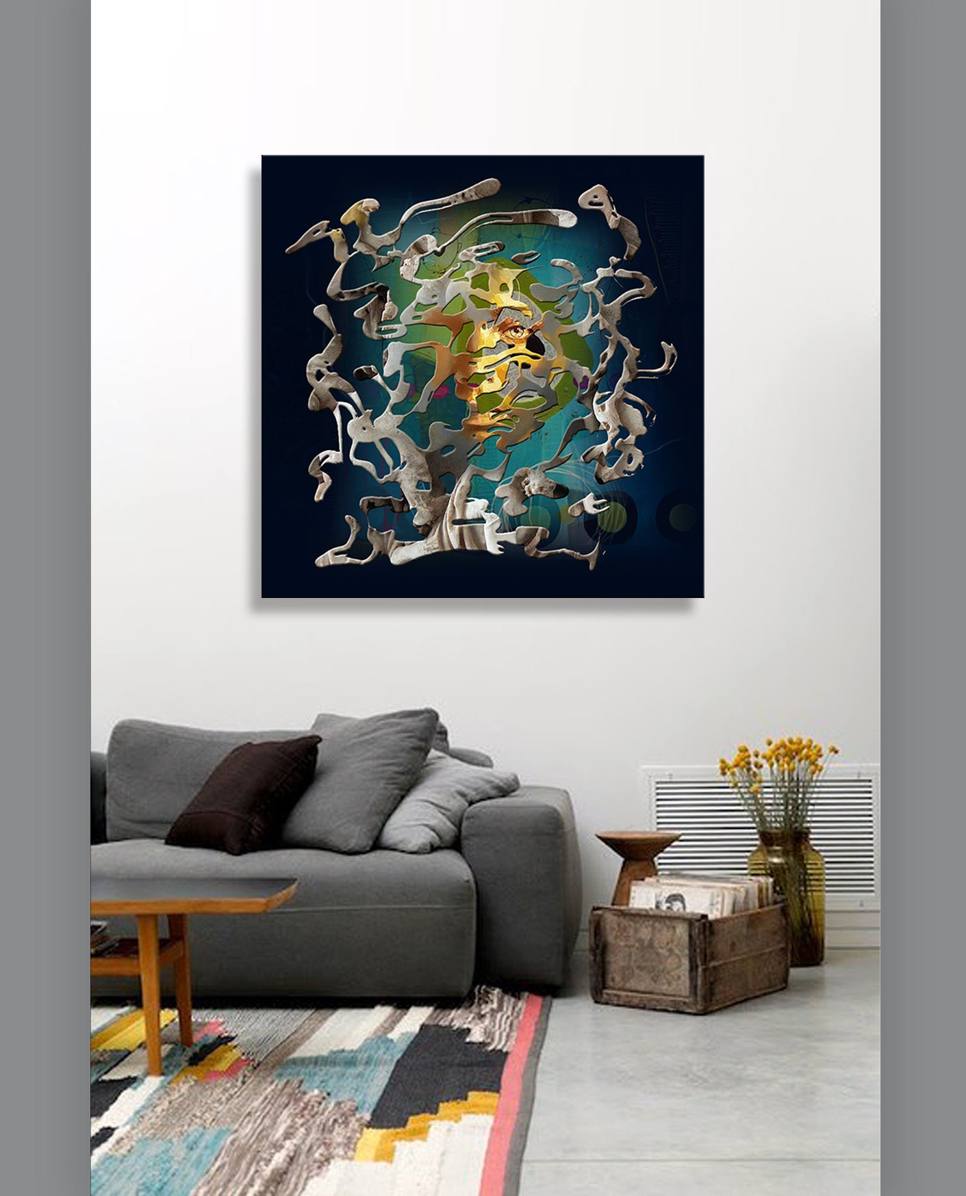 Large Canvas Print/Blue Silver/Contemporary wall art/Abstract Etsy