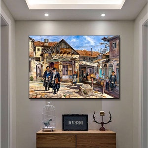 Jerusalem, Mea Shearim Market, Judaica Wall Art, Realism City Scape Jerusalem, Jewish Art, Canvas Prints, Jerusalem Prints, Israel Artist