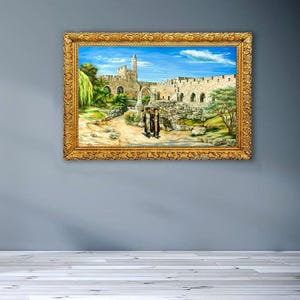 Realistic Judaica Canvas Print, Tower of David Jerusalem Landscape Art, Holy Land Wall Hanging, Israel Artist, Housewarming Gift