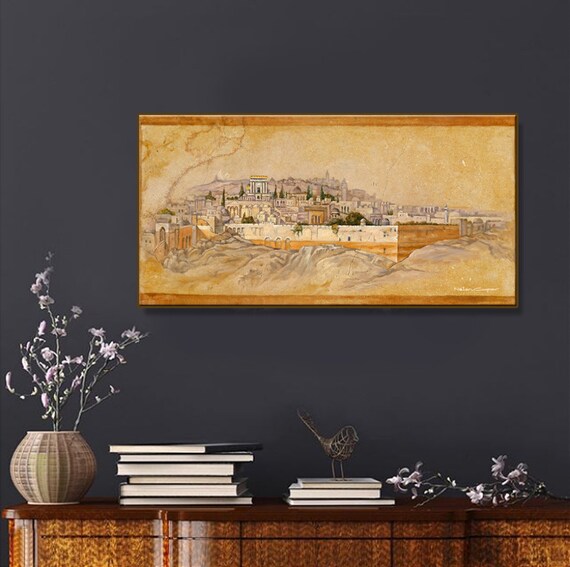 エルサレム神殿の壁画：ユダヤ教のリアリズムを描いたキャンバス