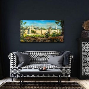 Realistic Judaica Jerusalem Wall Art Canvas Print, Cityscape Print Art, Israel Travel Gift, Israeli Artist