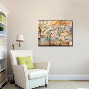 Small Canvas Jerusalem Wall Art Print, Judaica Print, Jewish Modern Art, Israel Artist, Contemporary Art, New Home Gift