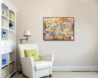 Small Canvas Jerusalem Wall Art Print, Judaica Print, Jewish Modern Art, Israel Artist, Contemporary Art, New Home Gift