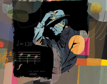 Impresión artística de Leonard Cohen: lienzo giclée embellecido, técnica mixta