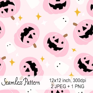Halloween Seamless pattern, Pumpkin Seamless Pattern, Fall Pink Pumpkin Seamless Pattern, Halloween Pumpkins