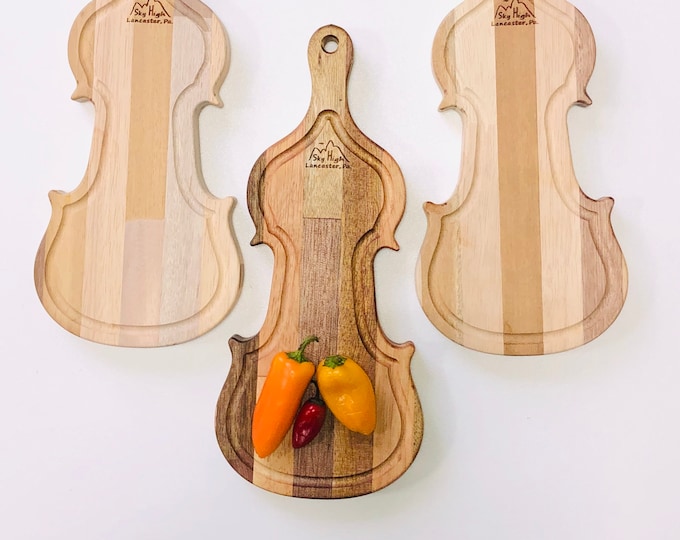Handmade Violin Cutting Board from Repurposed Hardwoods