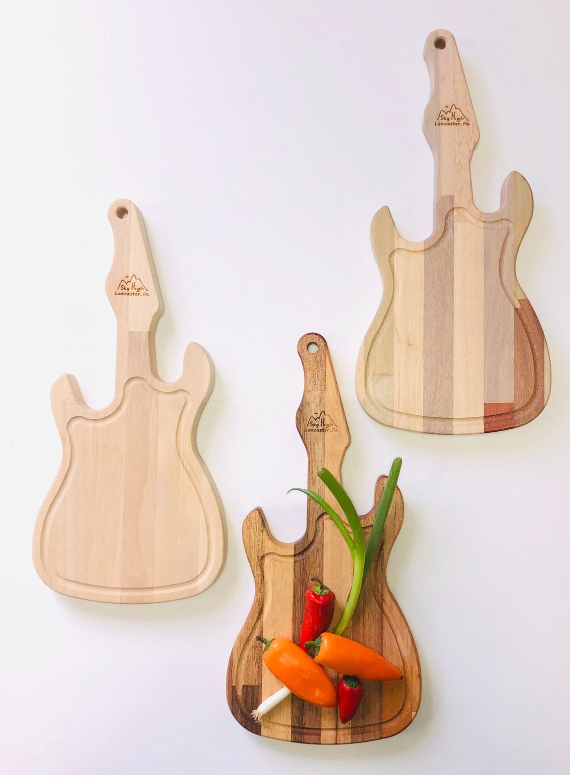 Electric Guitar Cutting Board From Repurposed Hardwoods Etsy