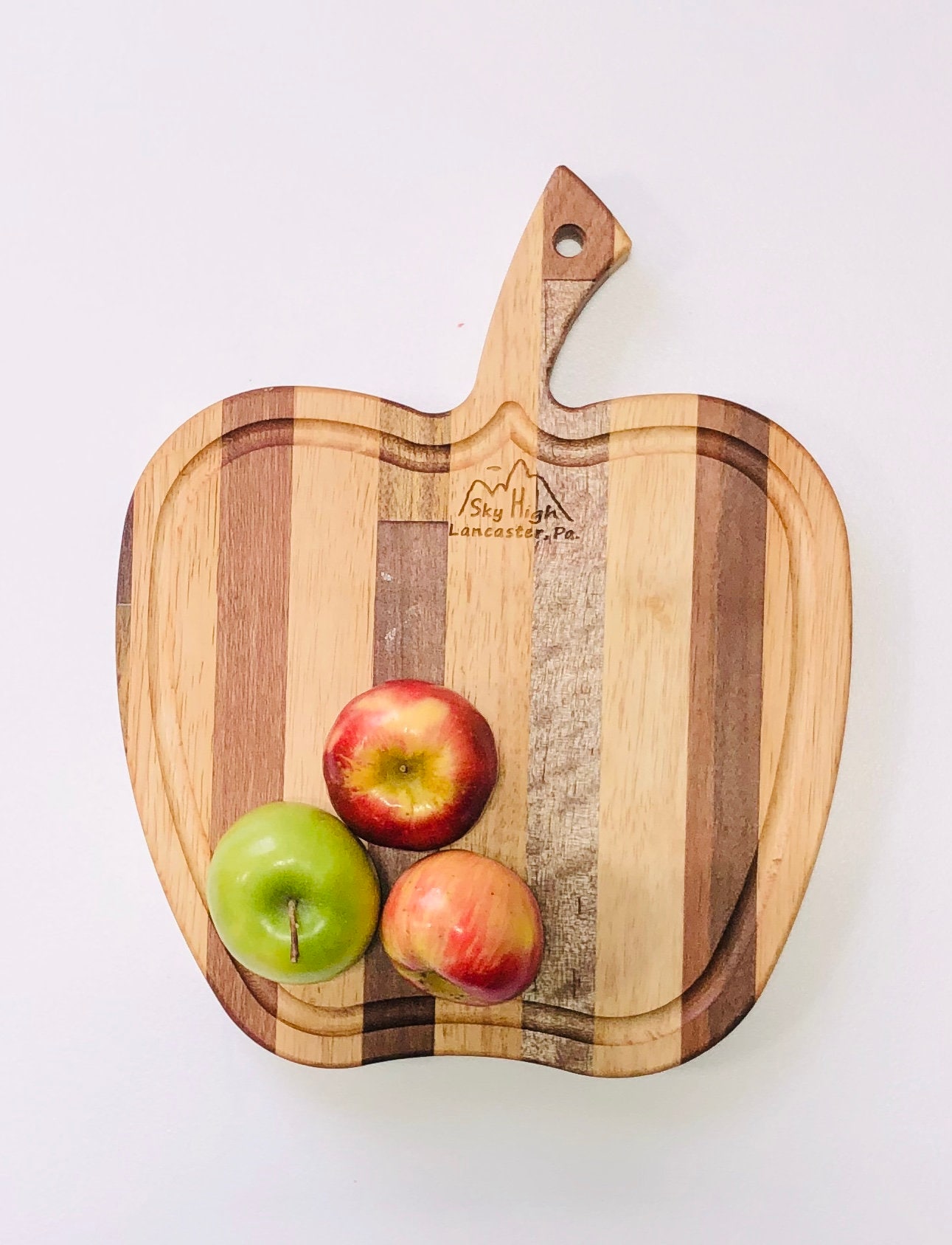 Handmade Mixed Composite Wood Rolling Pin & Apple Shape Cutting Board