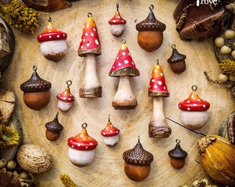 Champignon en bois, décoration de champignons, décorations de glands, décoration de Noël aux champignons, mini champignon, champignons en bois peints,