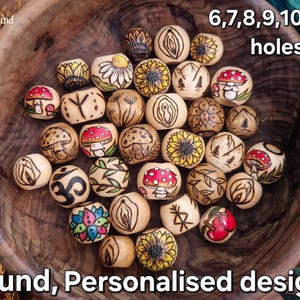 Custom design dreadlock round bead, 6/7/8/9/10mm hole beads, macramé beads, wooden beads, dreadlock accessories, pyrographed beads,