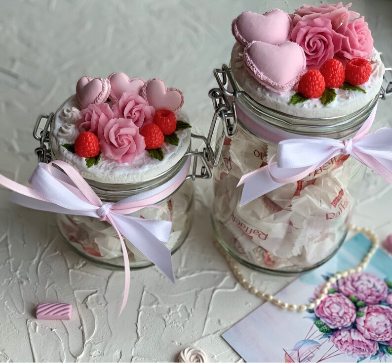 Cookie glass jar with Fimo polymer clay deco on the lid Mason Etsy