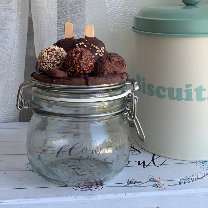 Stash Jar Glass Cookie Jar With Fimo Polymer Clay Deco on Etsy