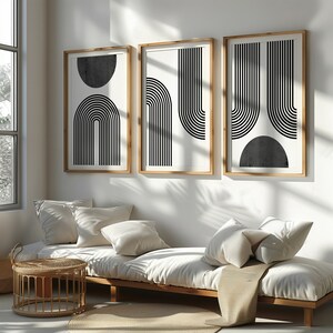 Mid Century Art Prints Set of 3, Modern Wall Art Decor, Minimalist Digital Prints, Boho Style Art Prints Set of 3, Orange, Black Rainbows **