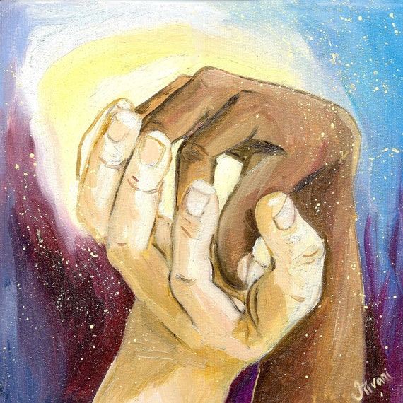 Interracial couple art Two hands print Multicultural gift Etsy