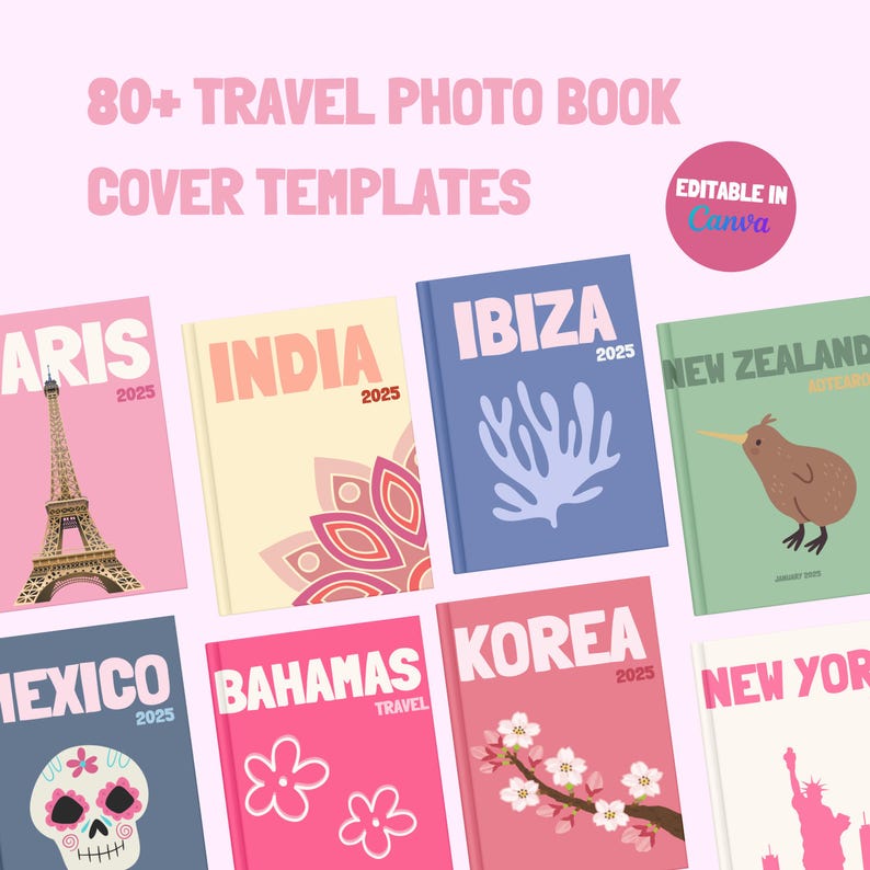 80+ Editable Travel Photo Book Cover Templates | Customizable in Canva ~ Digital Download image 1