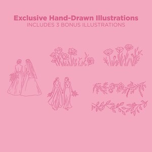 Sjabloon voor trouwuitnodiging | Trouwuitnodigingsset voor lesbische stellen | Bewerkbare Canva-download | Elegante handgetekende illustratie afbeelding 3