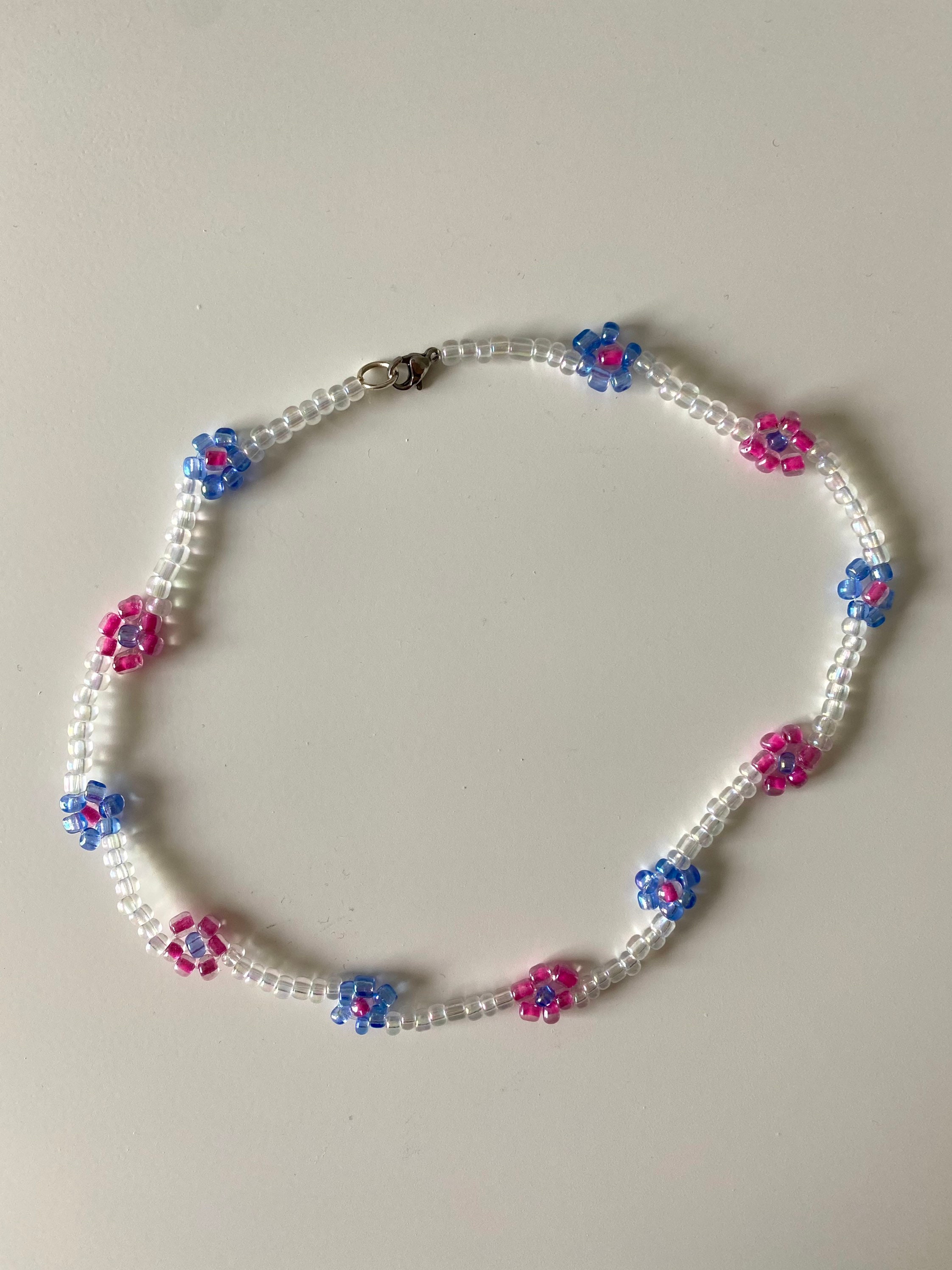 Beaded flower necklace Etsy