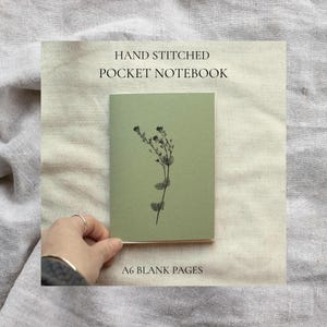 A6 Pocket Notebook - Handmade and hand stitched notebook - Speedwell flowers moss green journal