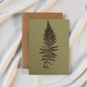 Fern Art Card - Woodfern - Botanical Greeting Card -  Moss Green Botanical Monoprint - Fern Print - Any Occasion Card