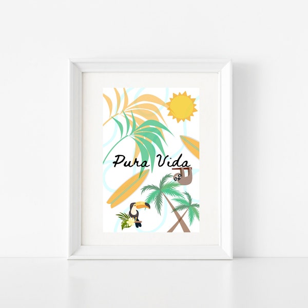 Pura Vida Digital Art Print | Costa Rica Elements | Costa Rica Digital Download Art Printable | Sloth Detail