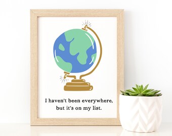 Travel Quote Globe Art Print: Wanderlust Home Decor (Digital Download)
