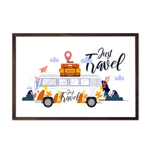 Travel Quote Digital Art Print | Volkswagen Travel Van Downloadable Art Printable | Colorful Travel Print | Download and Print