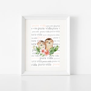 Sloth Digital Art Print | Love Sloths Art Print | Pink and Green Tropical Detail | Pura Vida Costa Rica | Sloth Downloadable and Print