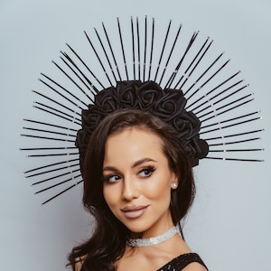 Halo Crown, Black Crown, Halloween Costume, Halloween Crown, Crown Headband Queen, Virgin Mary Costume, Festival Wear, Halloweem cosplay