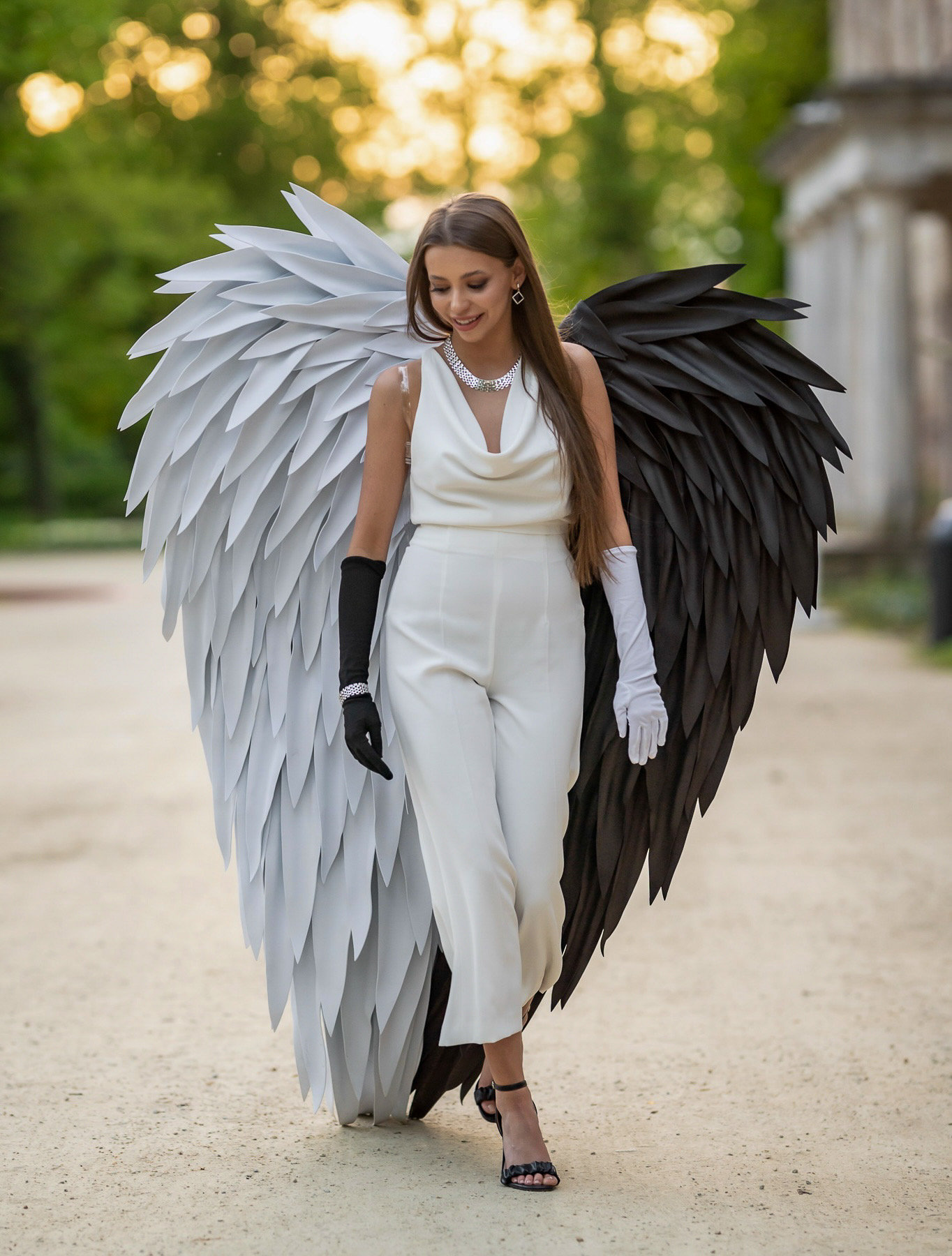 トリートユアセルフ　angel wings long dres White white-angel-full-length-