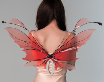 Magiska röda älvvingar – Skogsälv Cosplay-kostymtillbehör – Älvens färgglada vingar – Älvans röda vingar