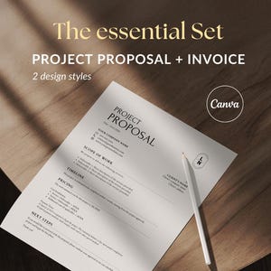 Offert- och fakturaset, elegant, modern | Enkel Canva-mall, minimalistisk affärsoffert, layout på 1 sida