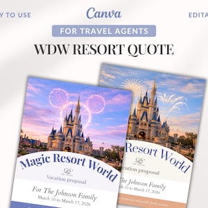 WDW Theme Park Quote, Travel Agent Template Canva, Itinerary Planner, Family Vacation Proposal, Client Quotation Price list