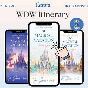 WDW Mobile Itinerary Canva Template, Travel Agent Trip Planner, Orlando Vacation Guide, Digital Itinerary