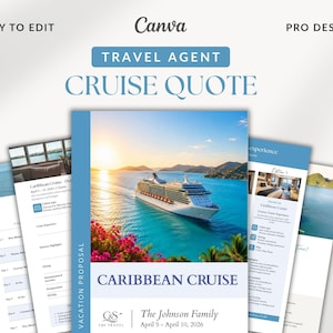 Travel agent Cruise Quote, Canva Template, vacation Proposal, Ship Itinerary Planner, Client Presentation, Options comparison, Editable