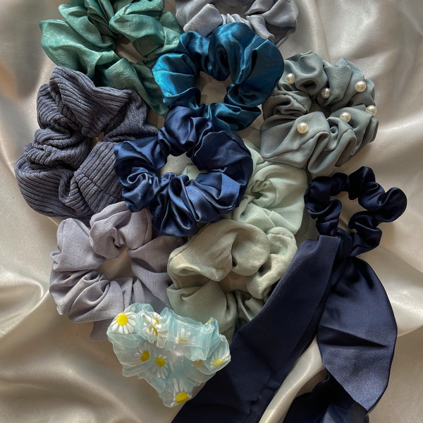 Blue Silk Satin Scrunchie | Scrunchie Set