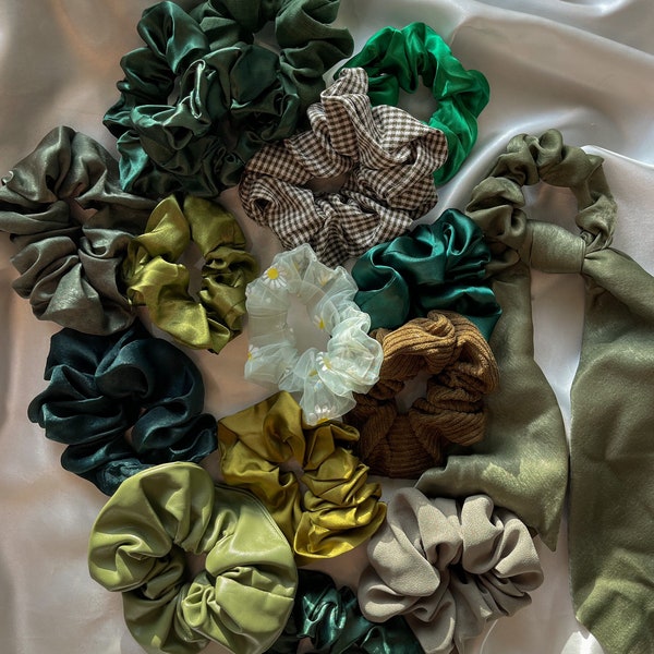 Green Silk Satin Scrunchie |  | Scrunchie Set