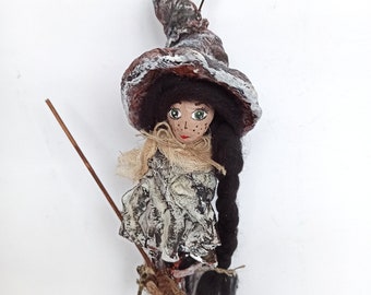 Spun cotton Kitchen witch doll Witch Figurine Grey witch doll Halloween witch doll Baba yaga Spirit doll Hedge Witch Witch doll Good luck