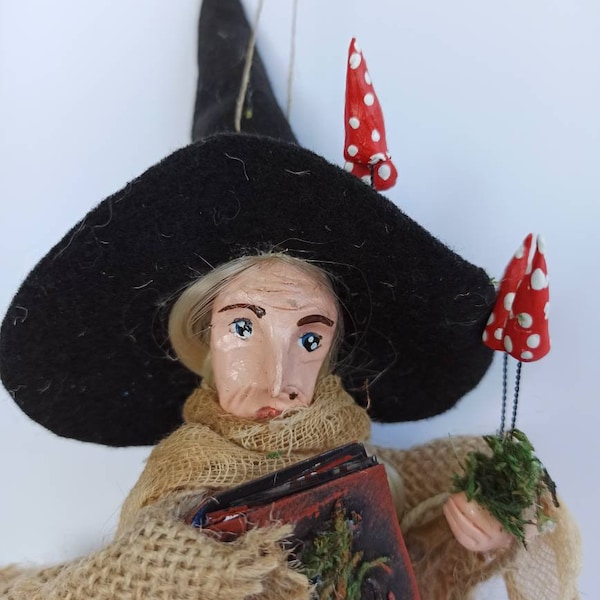 Good luck KITCHEN WITCH DOLL in handmade box  Horror Decor Hanging Witch Ooak art doll New home gift Hedge witch