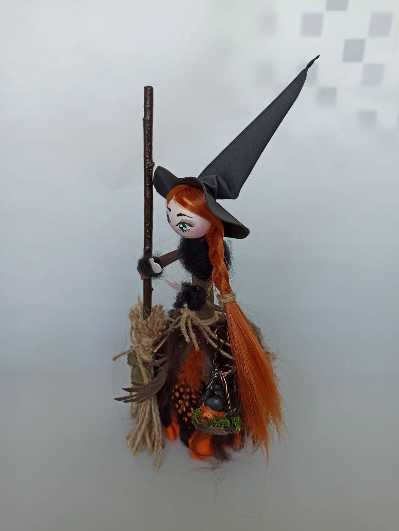 Kitchen WITCH Doll with broom. Good luck witch One of a Kind. Etsy