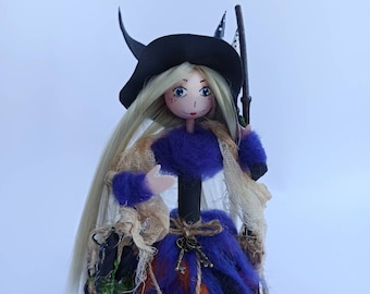 Good Luck Kitchen Witch Doll Wizard Boho purple Fairy Figurine New Home Gift Spirit Doll Enchanter Poppet Protection Vintage Design Unique