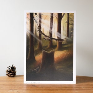 Aparición - Impresión / Póster A4 firmado - Ilustración de un búho en el bosque en otoño