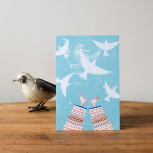 L'oiseau qui rêvait de s'envoler - carte postale, carte de vœux / Illustration poétique oiseaux