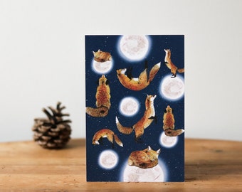 Le joueur de lune - carte postale, carte de vœux / Illustration renard et lune