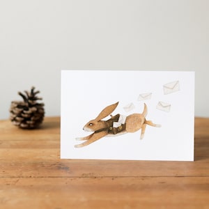 Le messager - carte postale, carte de vœux / Illustration lapin postier