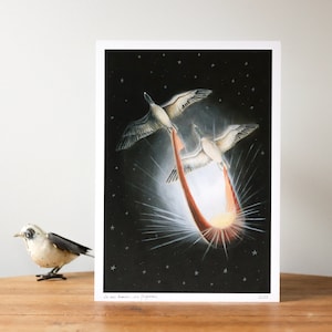 Los gansos de la luz - Impresión / Póster A4 firmado - Ilustración poética de los gansos migratorios y el solsticio de invierno