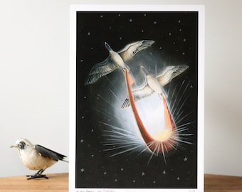 The geese of light - Signed A4 print / Poster - Poetic illustration of migratory geese and winter solstice