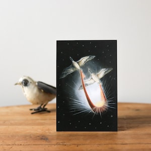 Les oies lumière - carte de vœux, carte postale / Illustration poétique oies migratrices et solstice d'hiver