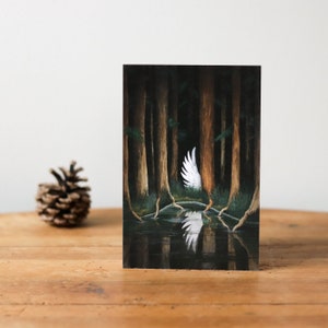 Le Nid aux espoirs - Carte postale, Carte de vœux / Illustration poétique oiseau et forêt sombre