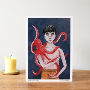 Mein Freund – Signierter A5-Druck / kleines Poster – Kinder- und Oktopus-Illustration