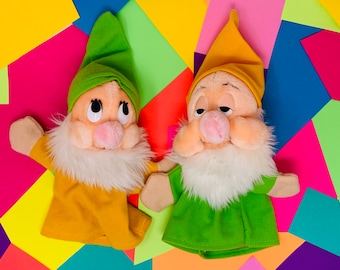 Vintage Disney Schneewittchen, Schüchterne und Schläfrige Handpuppen, Disney Erinnerungsstücke, jetzt im Trend, Vintage Disney Spielzeug